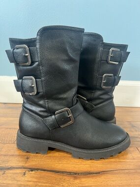 JustFab Buckle Mid-Calf Combat Boots